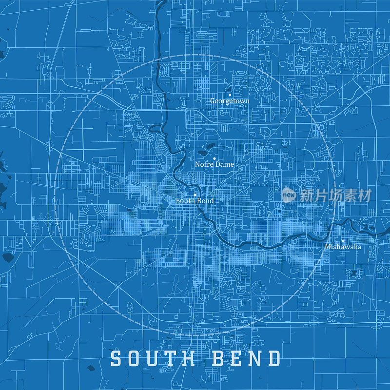 南本德在城市矢量道路地图蓝色文本
