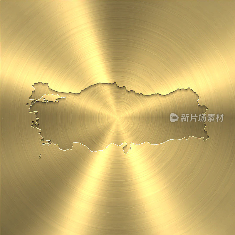 土耳其地图上的金色背景-圆形拉丝金属纹理