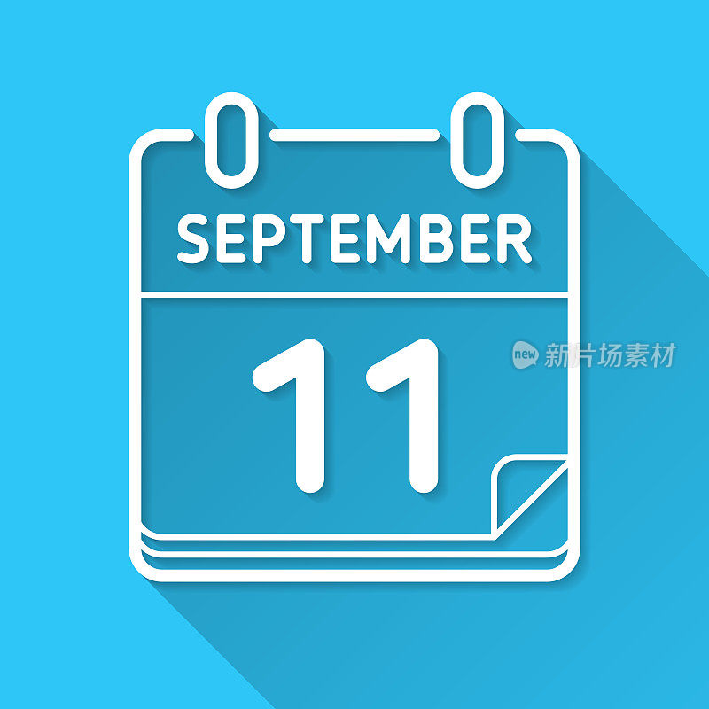 9月11日。蓝色背景上的图标-长阴影平面设计