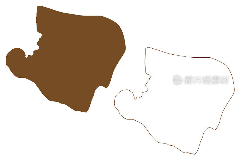 贝格切夫大城岛(俄罗斯、俄罗斯联邦、萨哈共和国)地图矢量插图，手绘贝格切夫大城地图