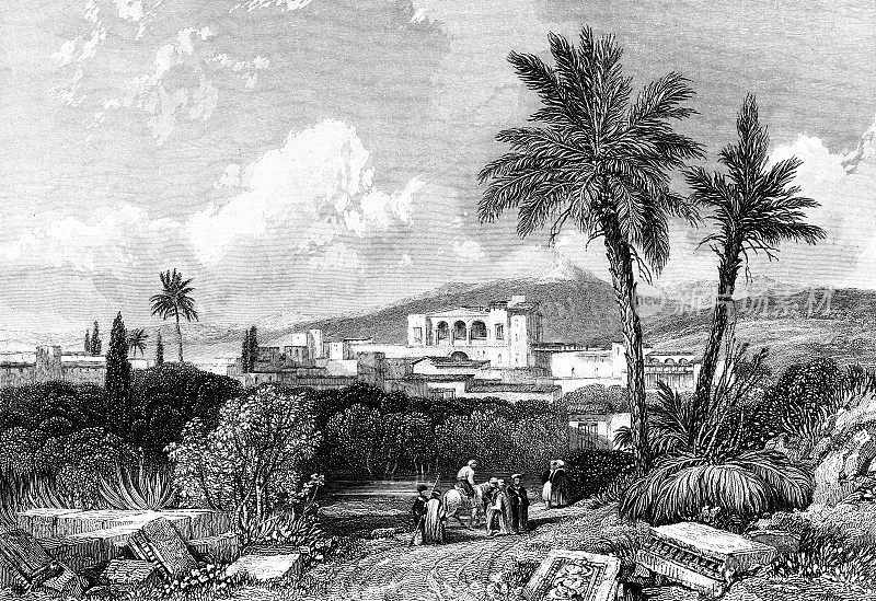 在拉纳卡的基廷古城废墟，塞浦路斯-奥斯曼帝国19世纪