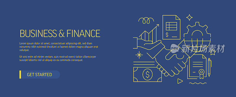 商务和金融相关的网站横幅线风格。现代设计矢量插图的网页旗帜，网站标题等股票插图