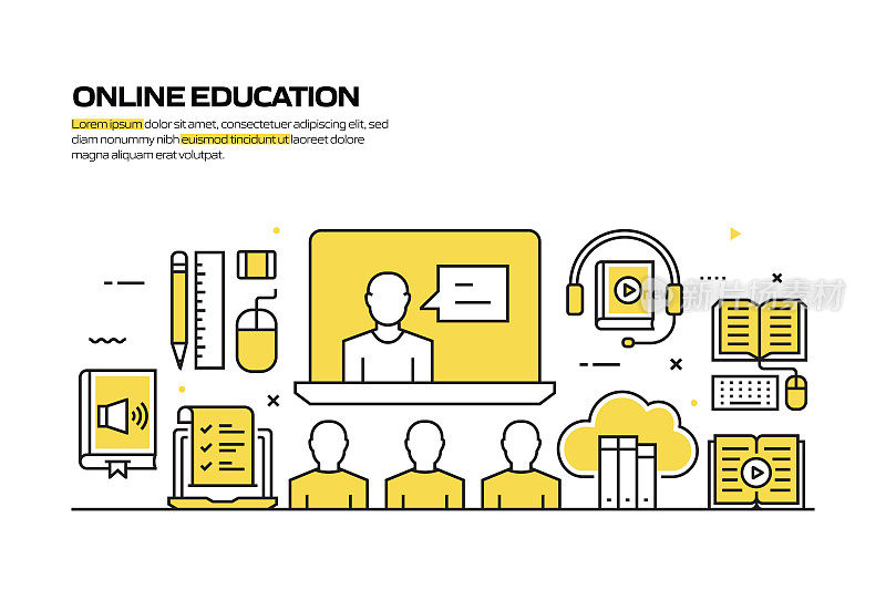 在线教育概念，线风格矢量插图