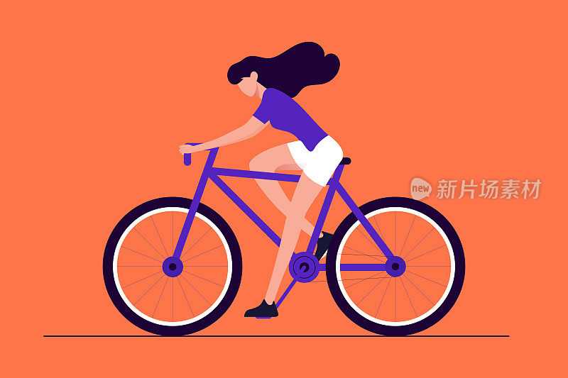 年轻女孩骑自行车概念矢量插图
