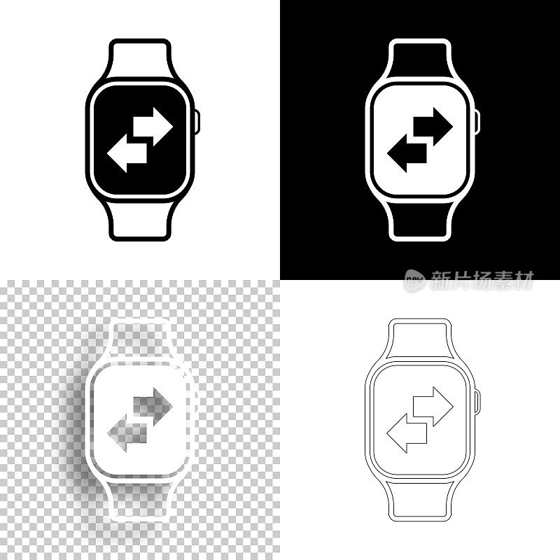 与smartwatch转移。图标设计。空白，白色和黑色背景-线图标