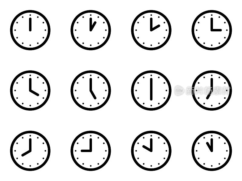 12小时一套简单的时钟图标