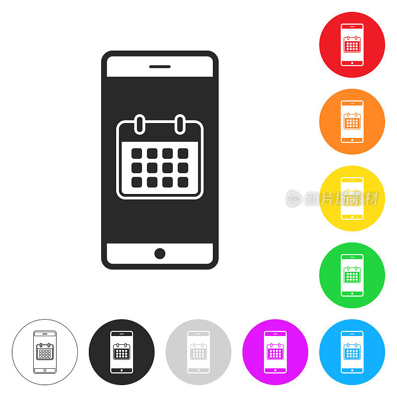 智能手机的日历。彩色按钮上的图标