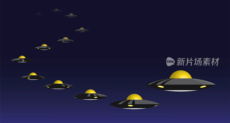 UFO飞行淡出卡通矢量插图动画序列
