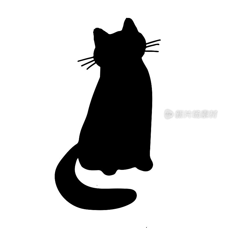 万圣节设计的黑猫剪影。手绘可爱的动物矢量插图。