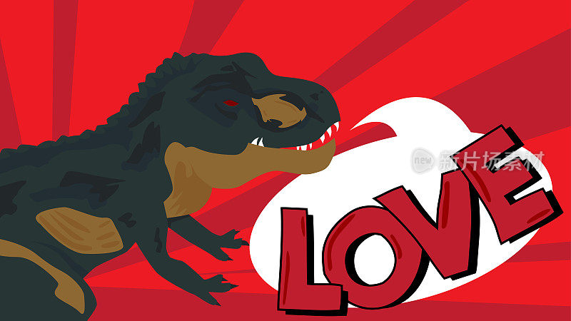 恐龙用语音泡泡说情话。有思想的雷克斯霸王龙。