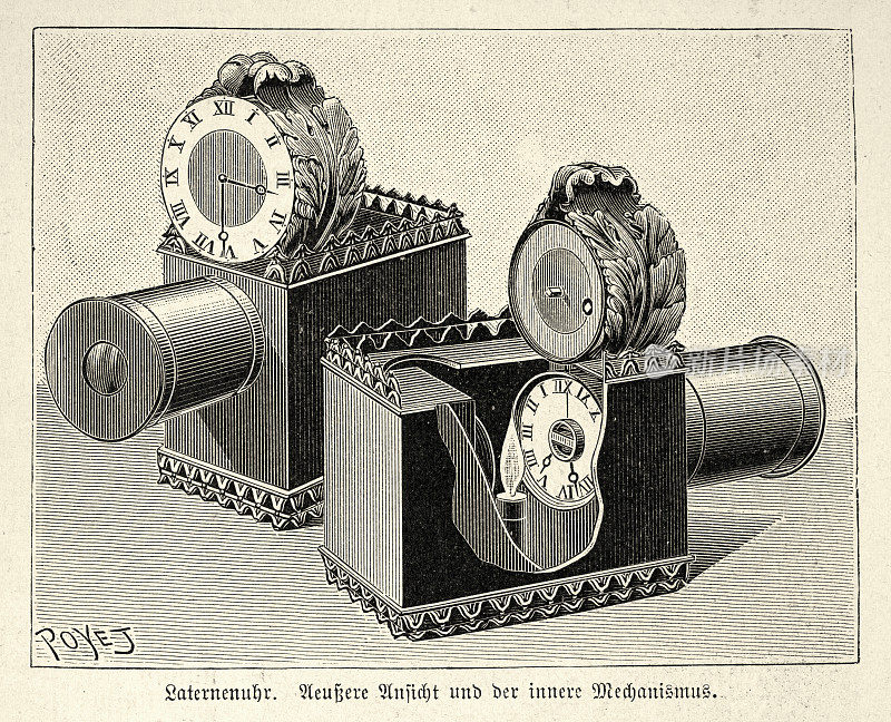19世纪90年代维多利亚彩灯钟的复古插画