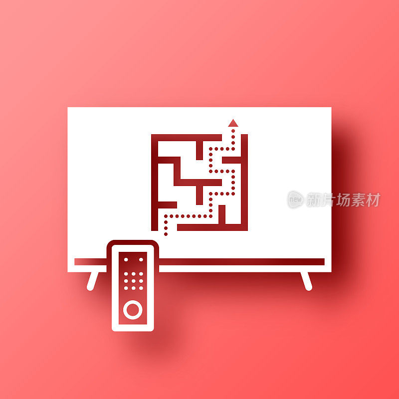 电视和迷宫。图标在红色背景与阴影