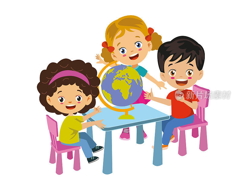 孩子们在教室里学习世界地图