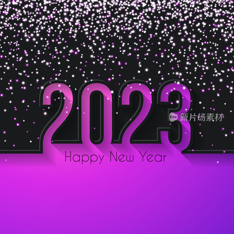 2023年新年快乐，金色闪光-黑色背景