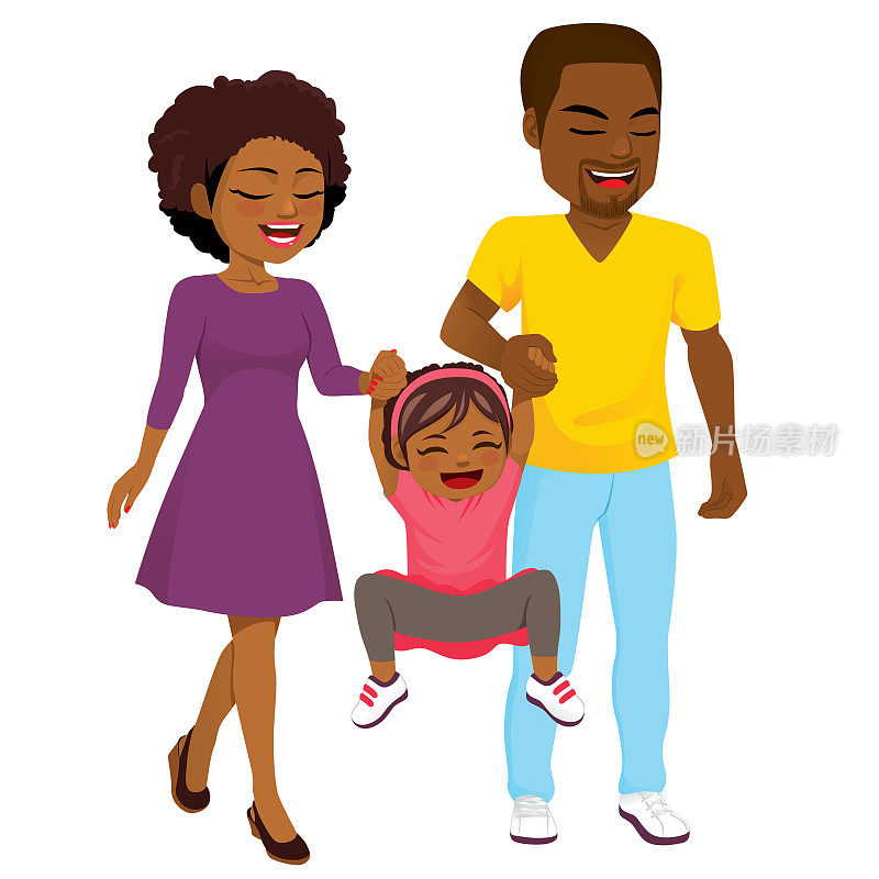 非裔美国人家庭走路快乐