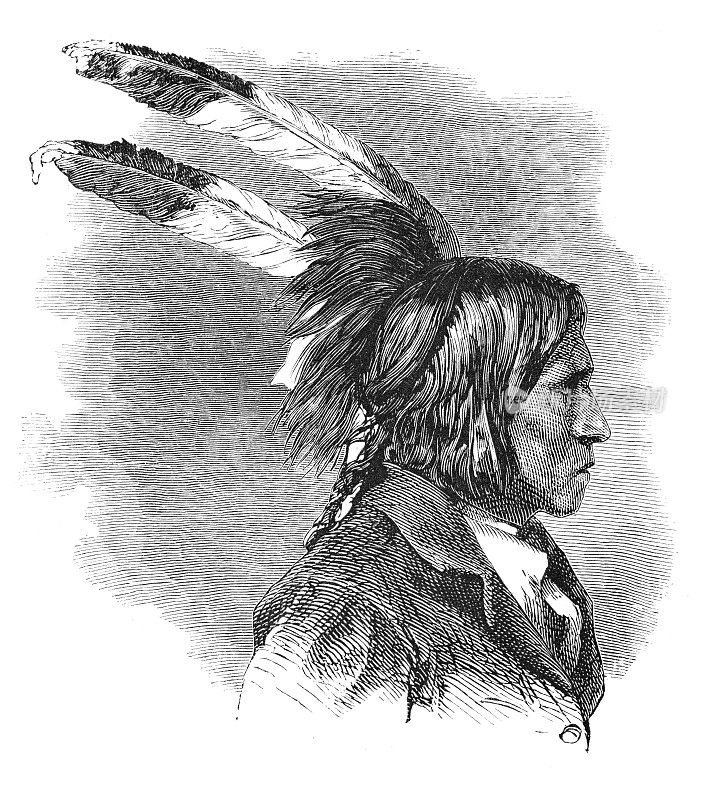 美国土著达科他苏族战士肖像1869年
