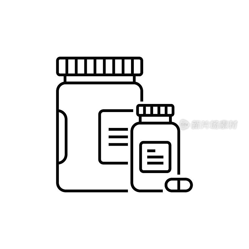 药盒、保健和药品线图标