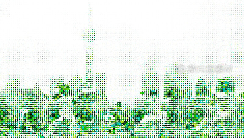 矢量赛博朋克半色调点风格城市上海场景背景