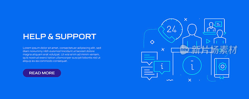 帮助和支持相关的线风格横幅设计网页,标题,宣传册,年度报告和书籍封面