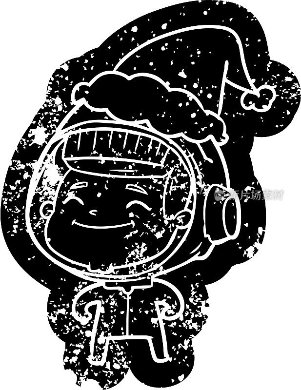 一个戴着圣诞老人帽子的宇航员的快乐古怪的卡通形象