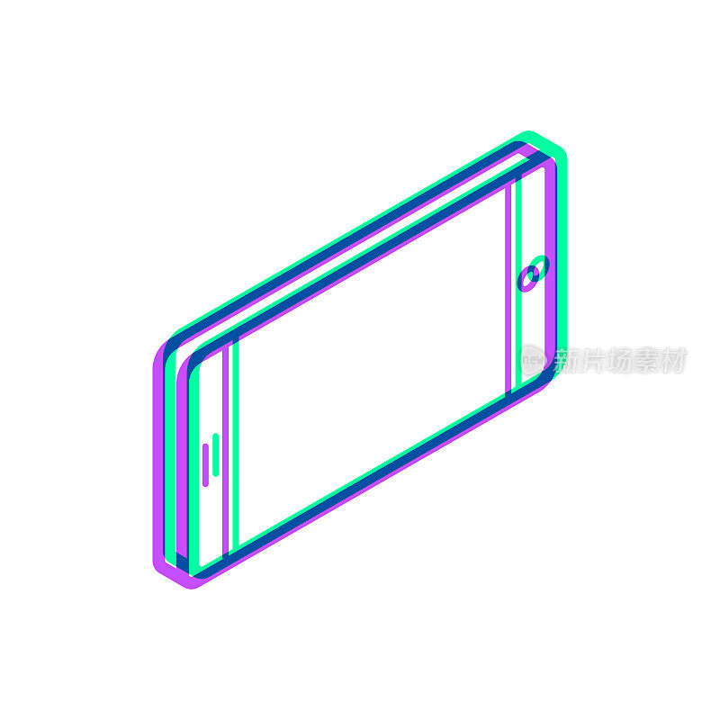 等距智能手机-水平位置。图标与两种颜色叠加在白色背景上