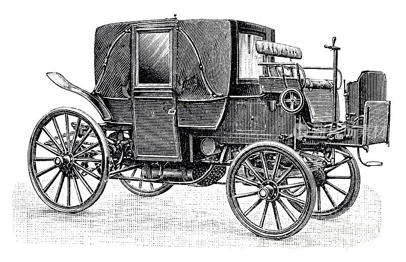 老式汽油出租车由Panhard巴黎1897插图