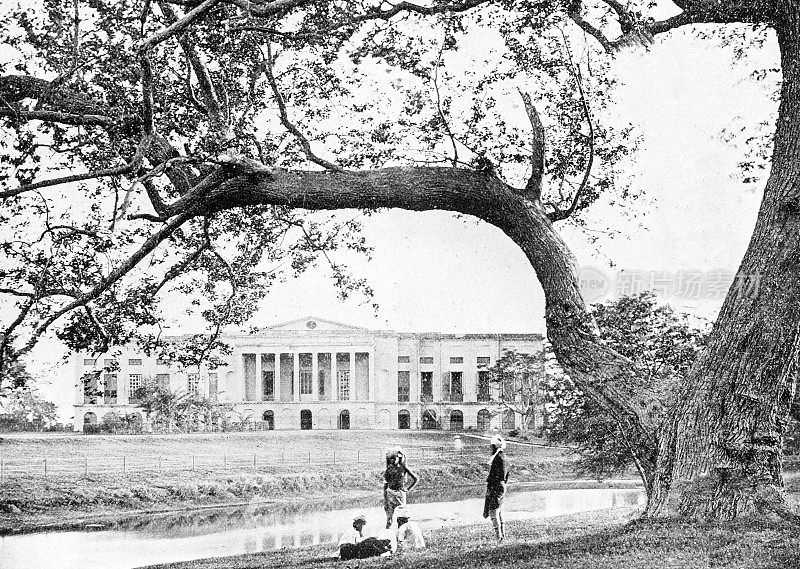 1895年印度的人物和地标:加尔各答，Barrackpore公园，政府大楼