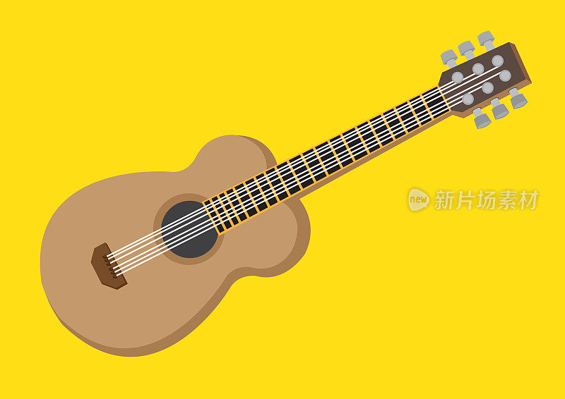 矢量插图的原声吉他孤立在黄色背景。