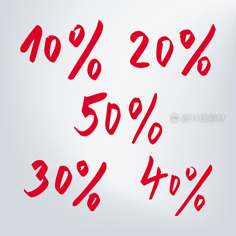 矢量手写字母数字10%，20%，30%，40%，50%