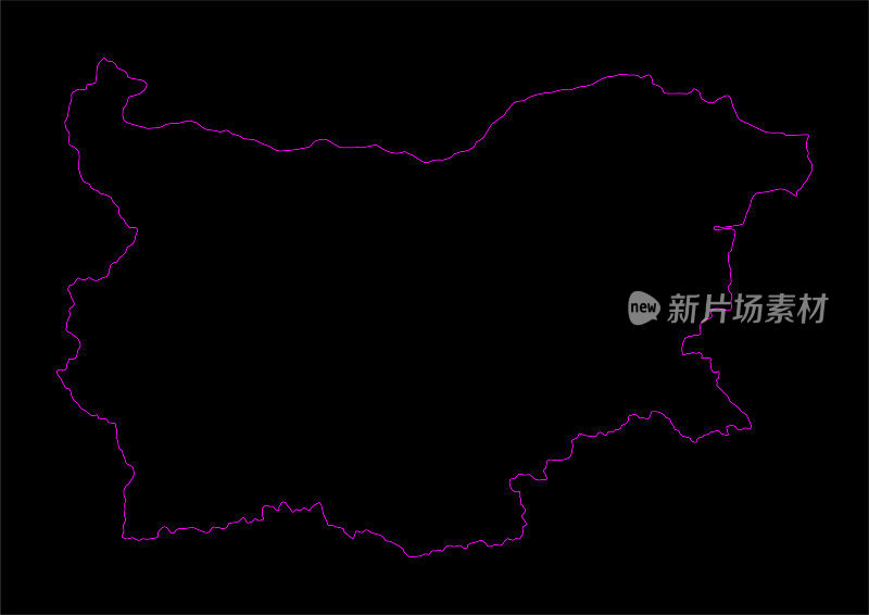 以黑色为背景的保加利亚霓虹地图