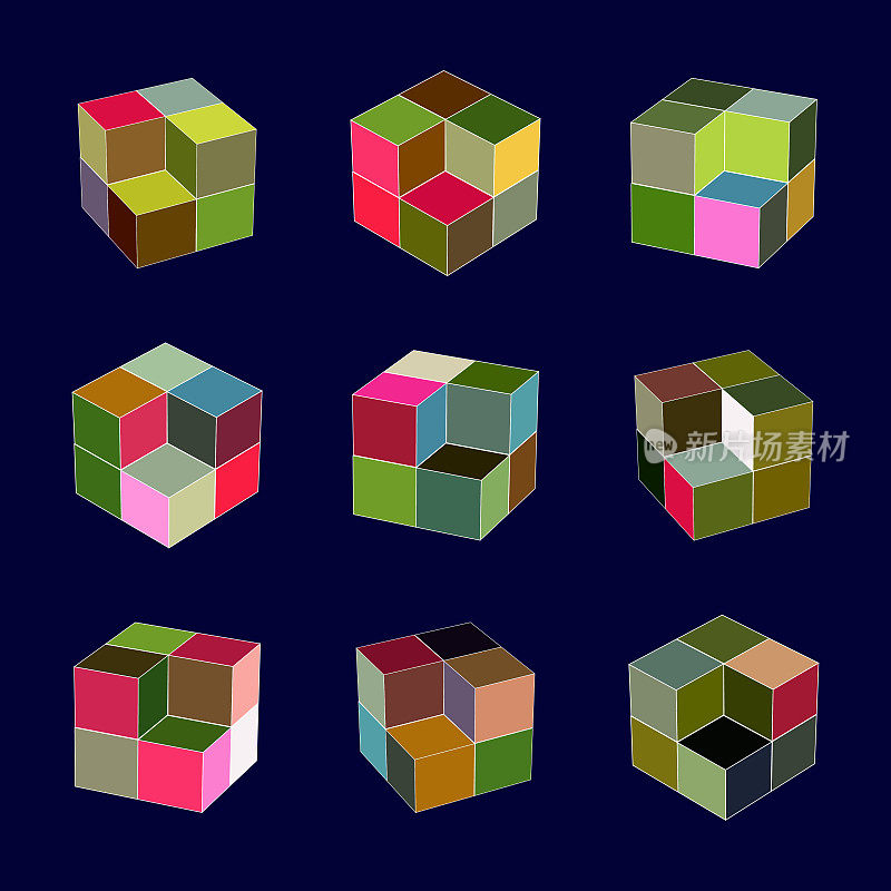 矢量彩色立方体图案图标集合