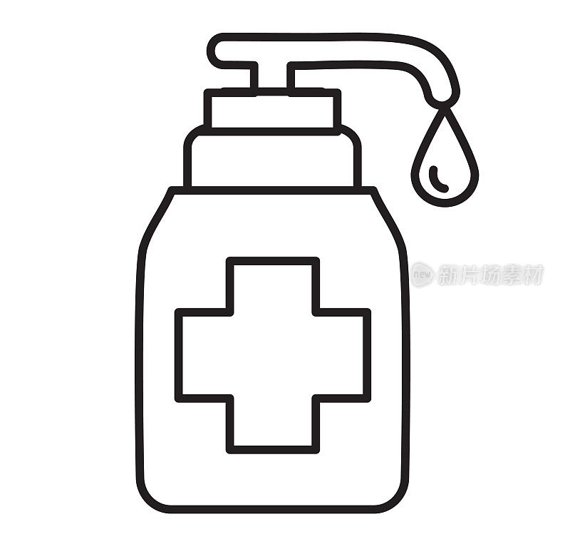 感冒和流感病毒洗手液瓶子线艺术图标