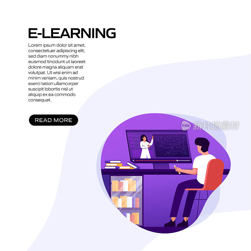 E-Learning，在线教育相关矢量插图登陆页面模板，网站横幅，广告和营销材料，在线广告，业务演示等。