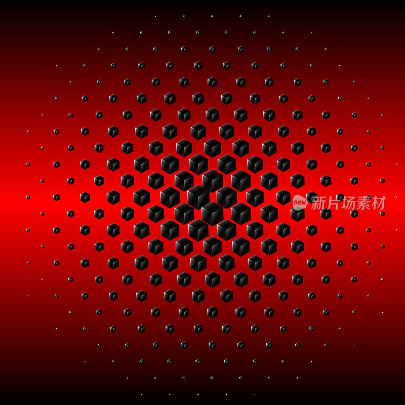 深色30-30角度的3D立方体，背光从红色。径向梯度大小。