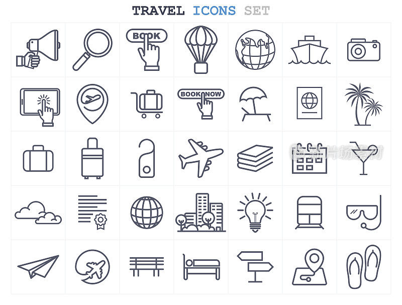 旅游和旅游图标设置平面设计