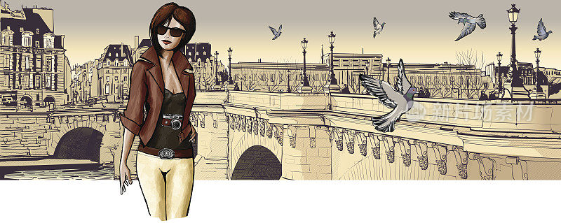 年轻女子游览巴黎