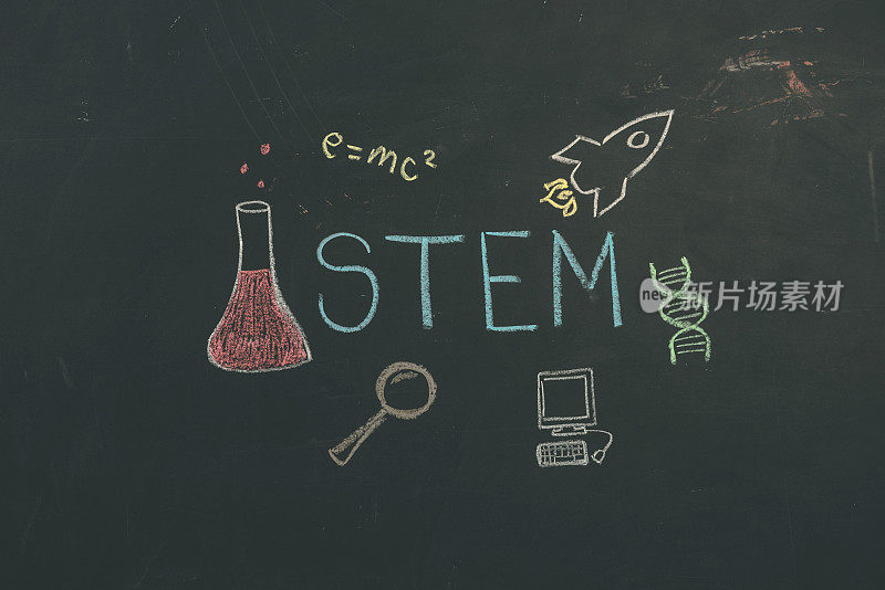 黑板上写着“STEM”