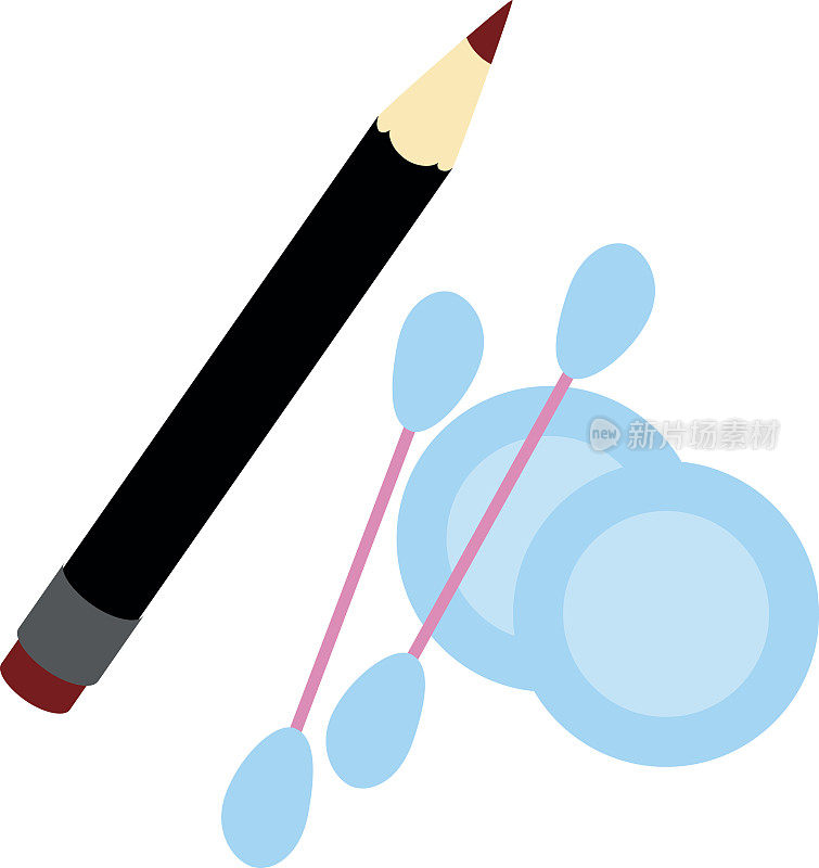 化妆用的铅笔，化妆棒和海绵。