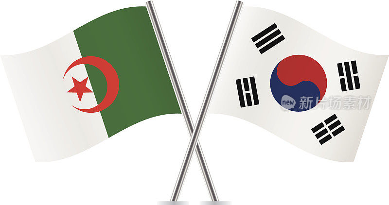 阿尔及利亚和韩国国旗。向量。