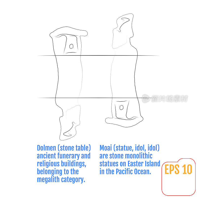 Muai和dolmen是抽象概念。矢量图