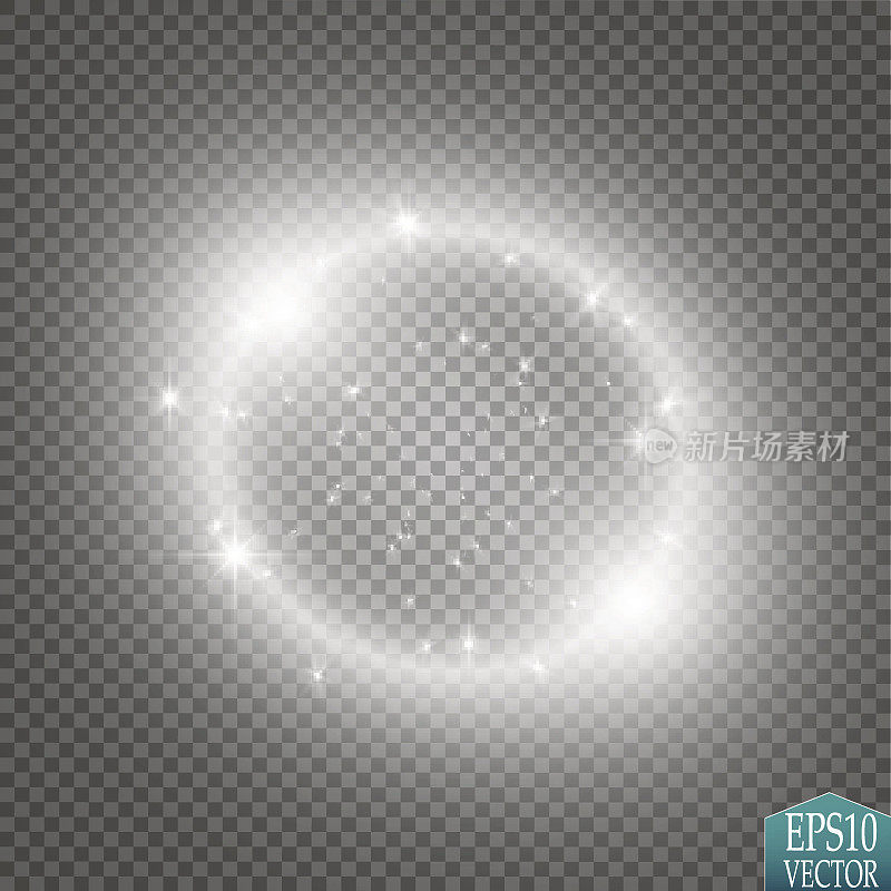 矢量光戒指。圆形闪亮的框架与光尘埃追踪粒子隔离在透明的背景