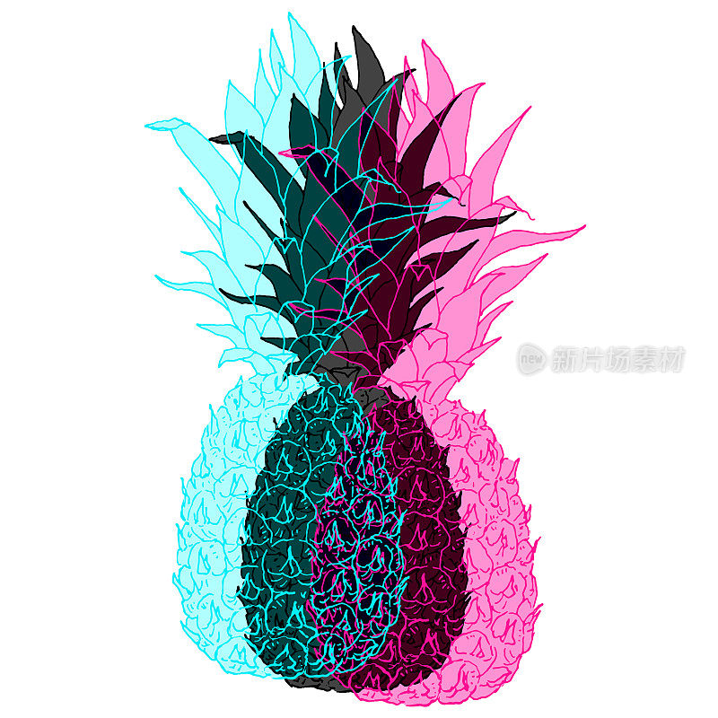 病媒双重暴露摘菠萝果。生动的cmyk色彩概念设计与多汁的安纳斯。易于使用和修改时髦的现代设计项目