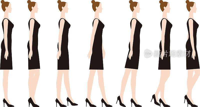 穿高跟鞋的女人。慢慢地走。