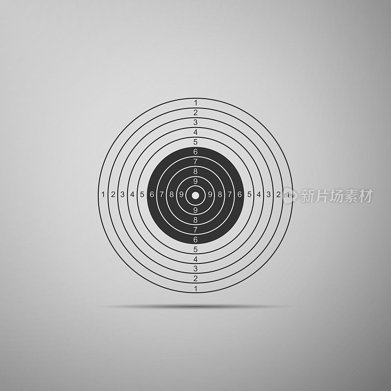 目标运动射击比赛图标孤立在灰色背景上。射击靶场或手枪射击的干净目标。平面设计。矢量图