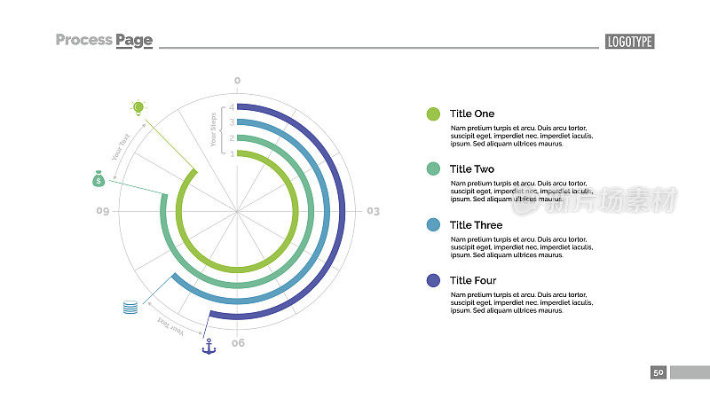 四个步骤甜甜圈图表幻灯片模板