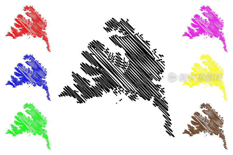 西峡湾地区(冰岛岛，冰岛地区)地图矢量插图，涂鸦草图西峡湾地图