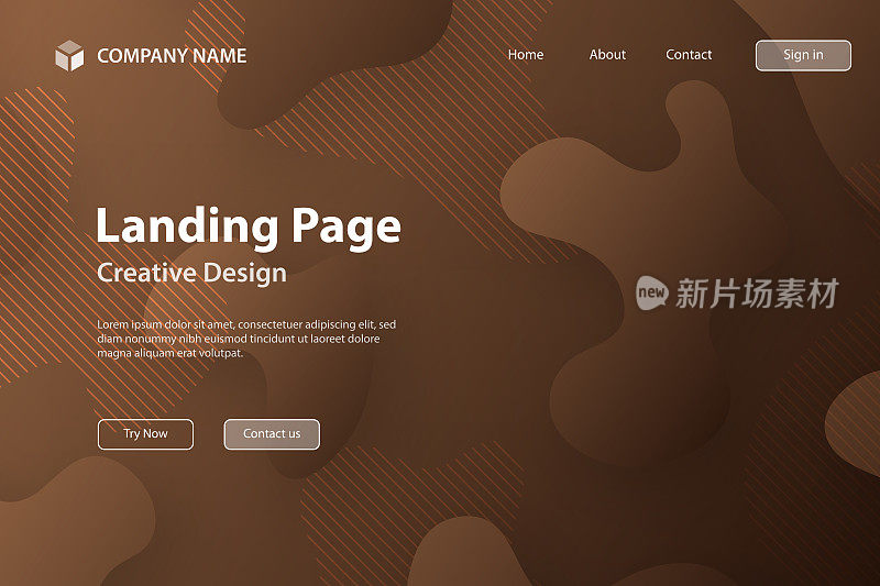 登陆页面模板-在棕色渐变背景上使用流体形状的抽象设计