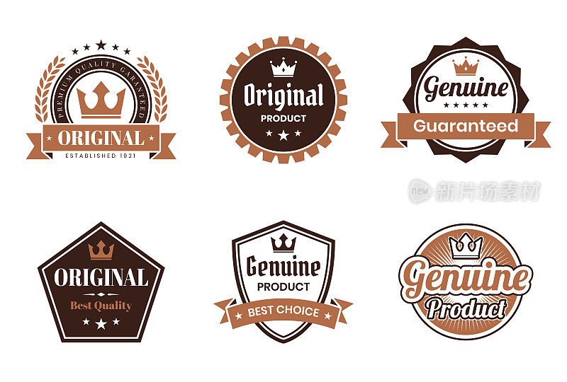 一套“原创”棕色徽章和标签-设计元素