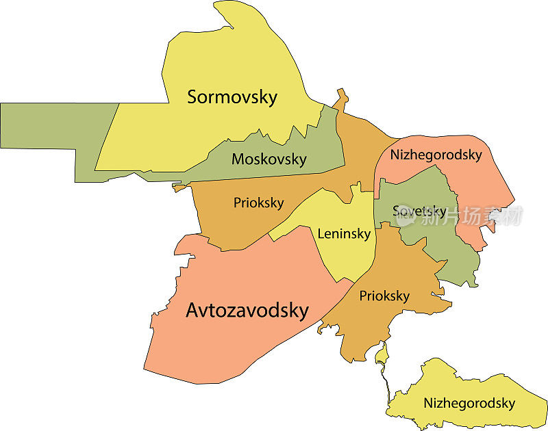 俄罗斯下诺夫哥罗德地区(地区)彩色地图