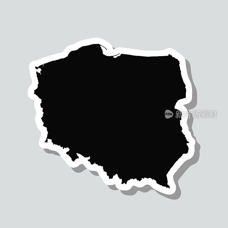波兰地图贴纸上的灰色背景